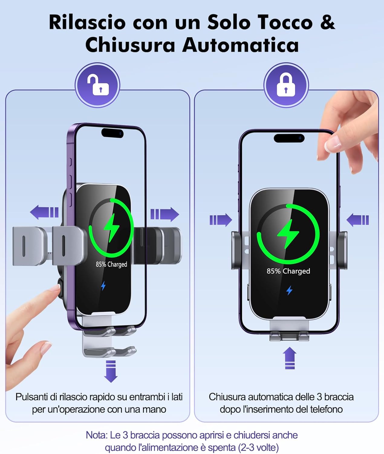 Thumbnail 1 de ISEYOU Caricatore Wireless Auto 15W con supporto 360° e bloccaggio automatico