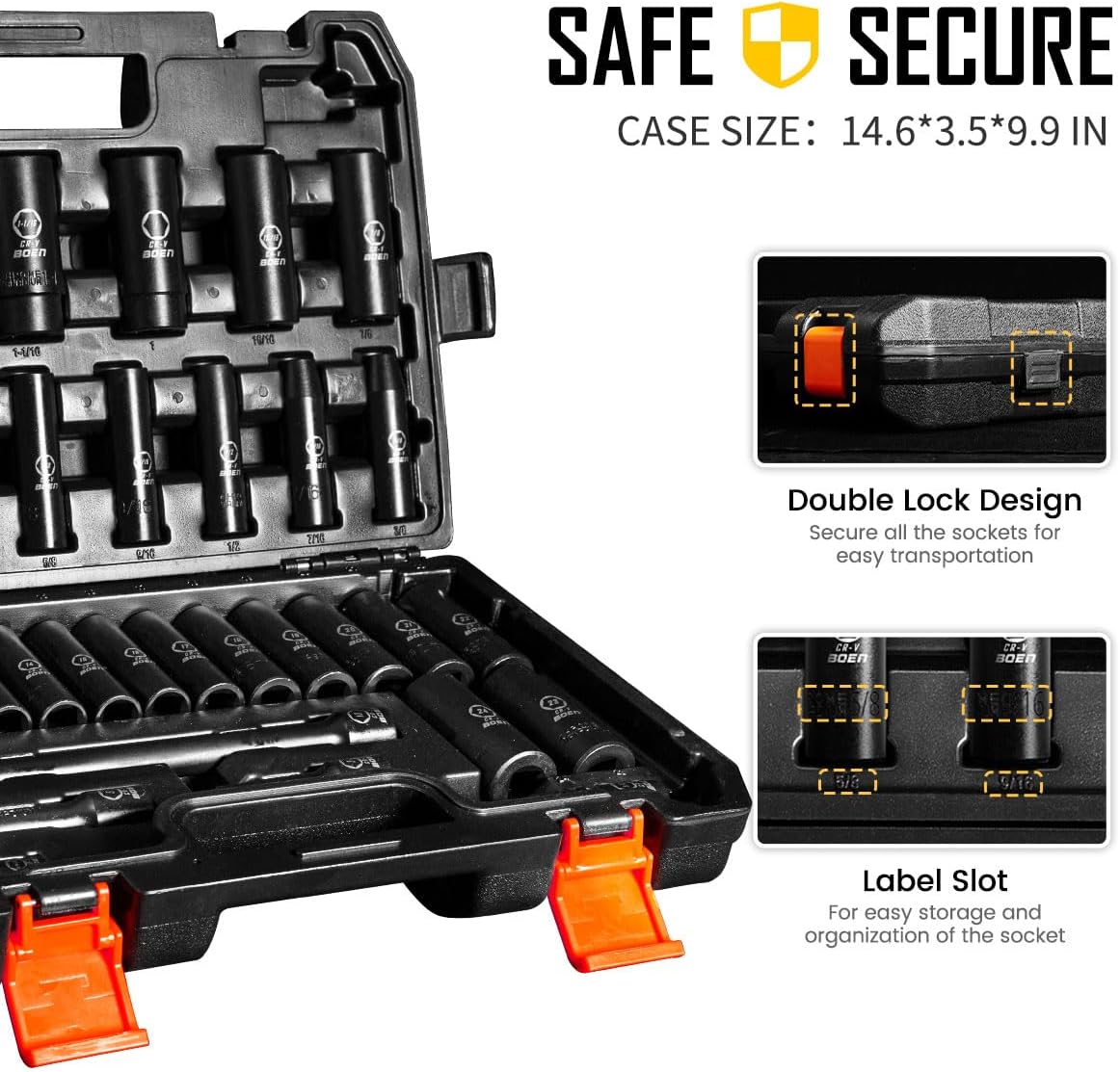 Thumbnail 4 de BOEN 35-Piece 1/2" Drive Deep Impact Socket Set (SAE 3/8"–1-1/4" & Metric 8–24mm)