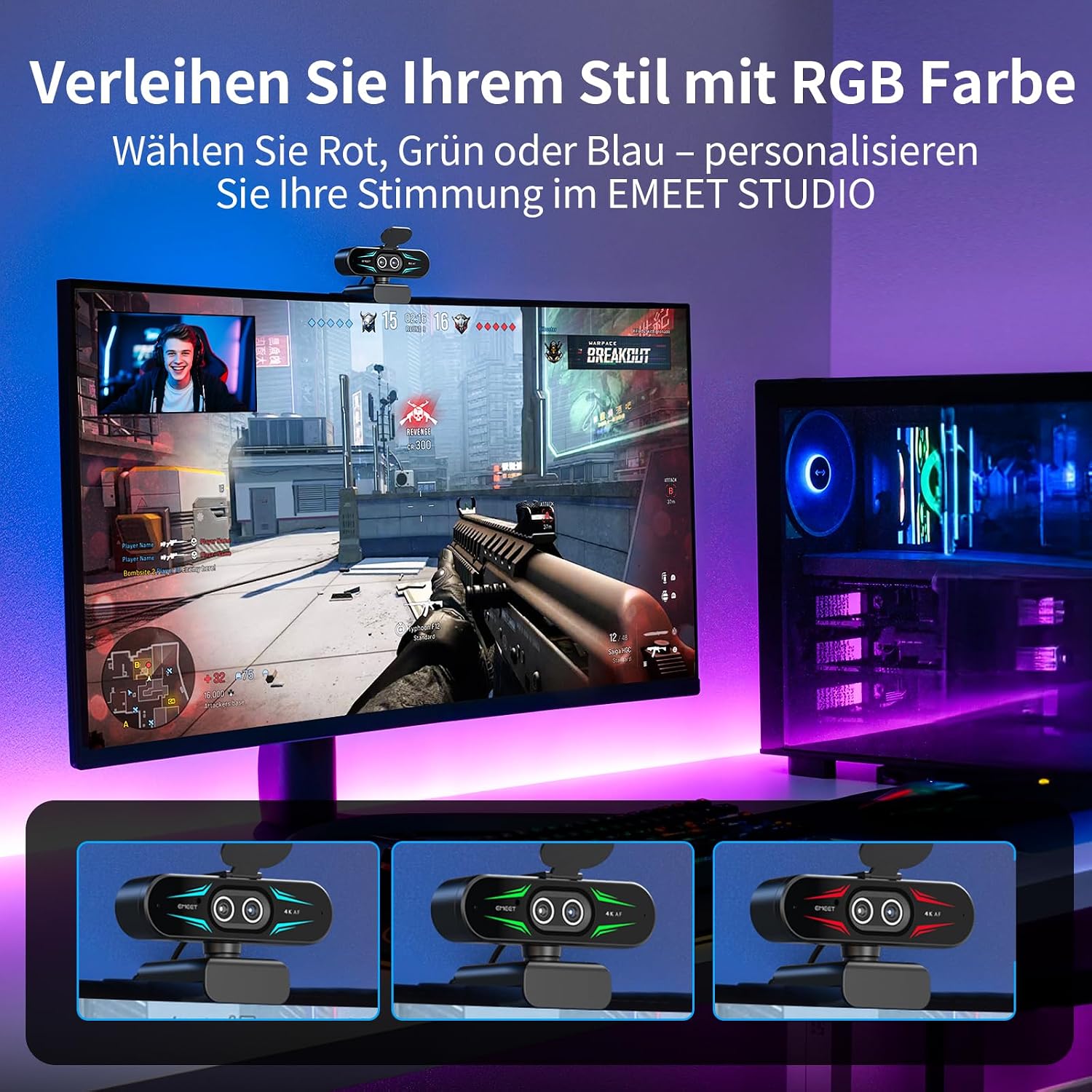 Thumbnail 6 de EMEET C60E Dual-Kamera-4K-Webcam für Streaming – Ultra-HD mit Weitwinkel- und Telekameras, 11-fachem Hybridzoom und Fernbedienung