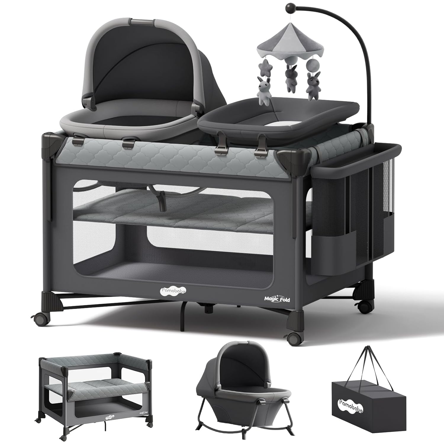 Detalle de Pamo Babe Pack and Play with Bassinet: 7-in-1 Portable Bedside Crib and Playard
