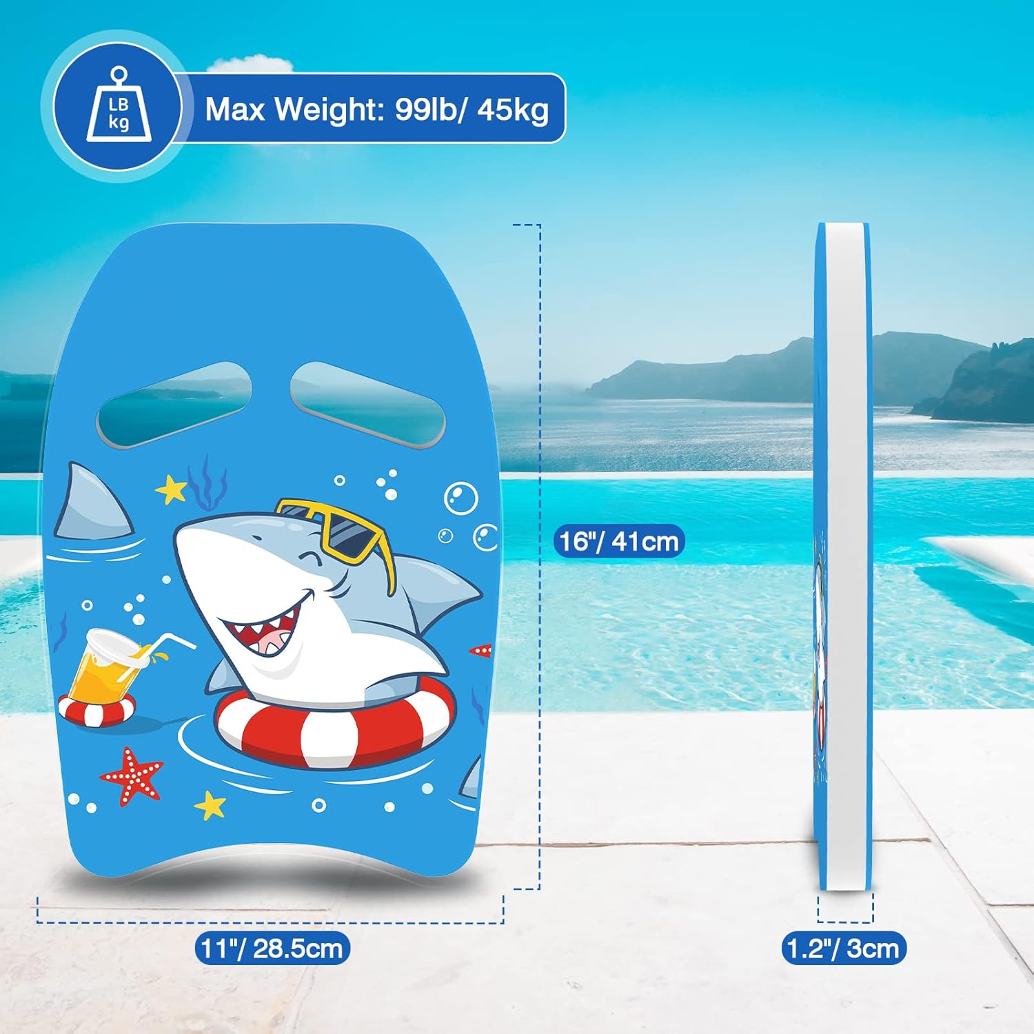 Detalle de MoKo Schwimmbrett mit Griffen (Kickboard) für Kinder und Erwachsene – Cartoon Swim Float Trainingsausrüstung