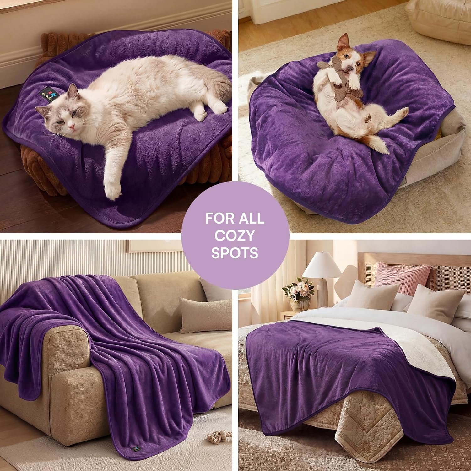Detalle 1 de Luciphia XL Waterproof Pet Blanket, Reversible Sherpa Fleece, Purple and White