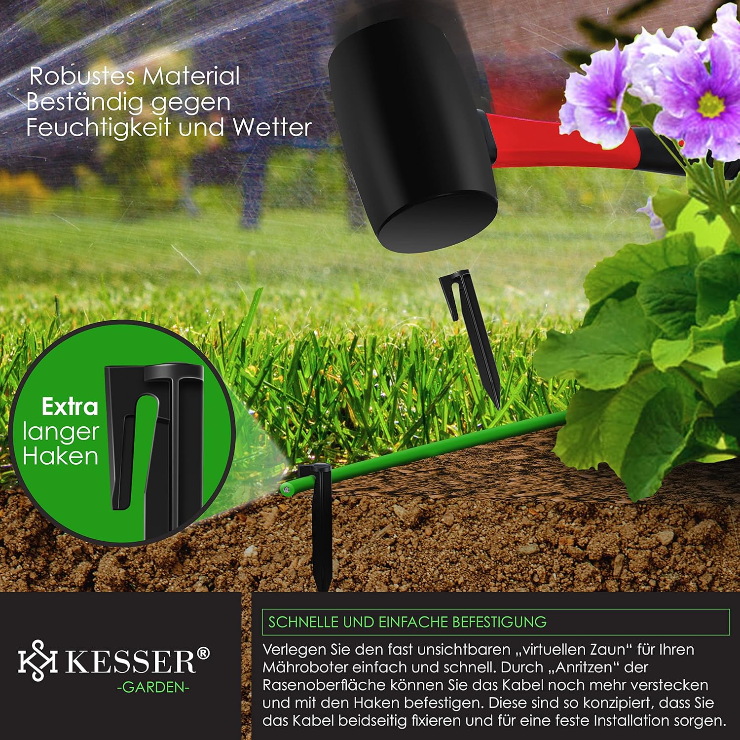 Detalle 2 de KESSER® Begrenzungskabel-Set 250 m inkl. 800 Erdspieße & Kabelverbinder für Mähroboter