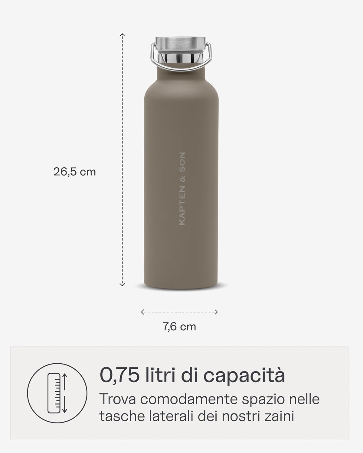Detalle de Kapten & Son Borraccia termica 750 ml marrone – inox, anti-perdita e lavabile in lavastoviglie