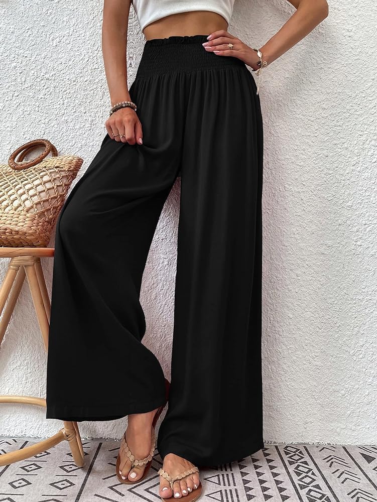 Detalle de Cicy Bell Damen Palazzo Hose – elastische Taille, gerader Schnitt, Taschen, locker und vielseitig