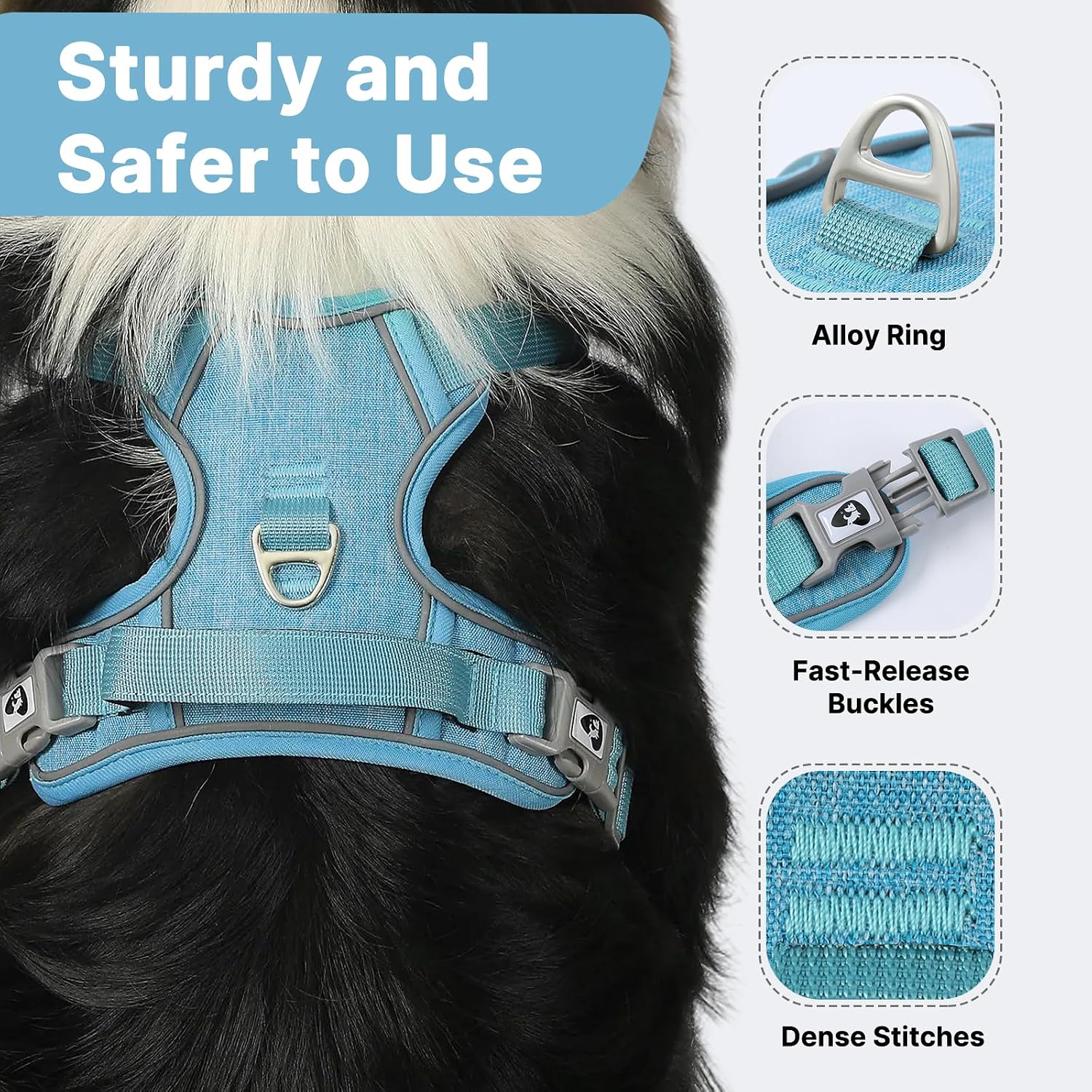 Thumbnail 2 de Belababy Medium Dog Harness (Anti Pull) with Soft Padded Handle, Reflective Straps – Light Blue, Size M