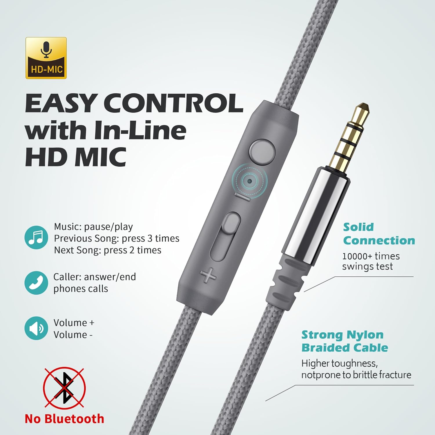 Detalle 2 de Ailihen C8 Headphones with Mic and Volume Control for Smartphones