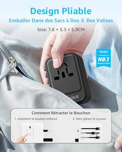 Thumbnail 3 de Adaptateur Prise Universelle decqle avec 2 ports USB-C PD 20W et USB-A – 4 normes, 2000W