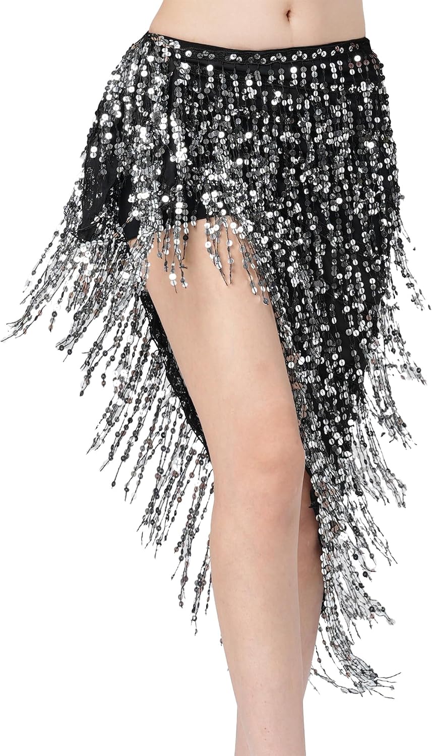 Thumbnail 1 de MUNAFIE Glitzer Pailletten Rock – Bauchtanz Hüfttuch, Einheitsgröße, bunt glitzernd