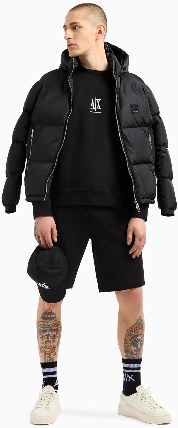 Detalle de Armani Exchange Men's Icon Project Crewneck Sweatshirt with Embroidered Logo