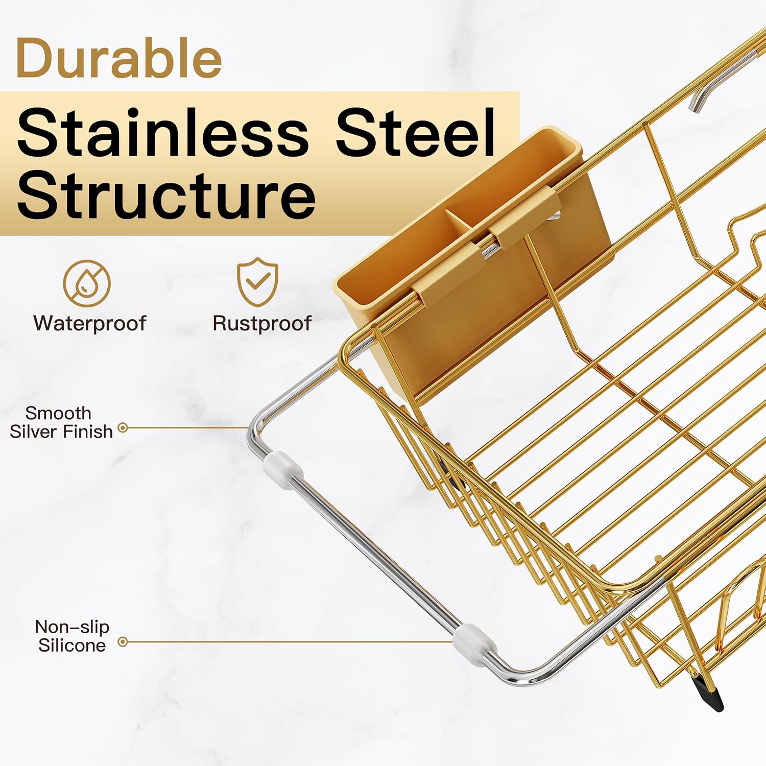 Thumbnail 4 de JASIWAY 701G Gold Over-the-Sink Dish Drying Rack, Expandable Stainless Steel