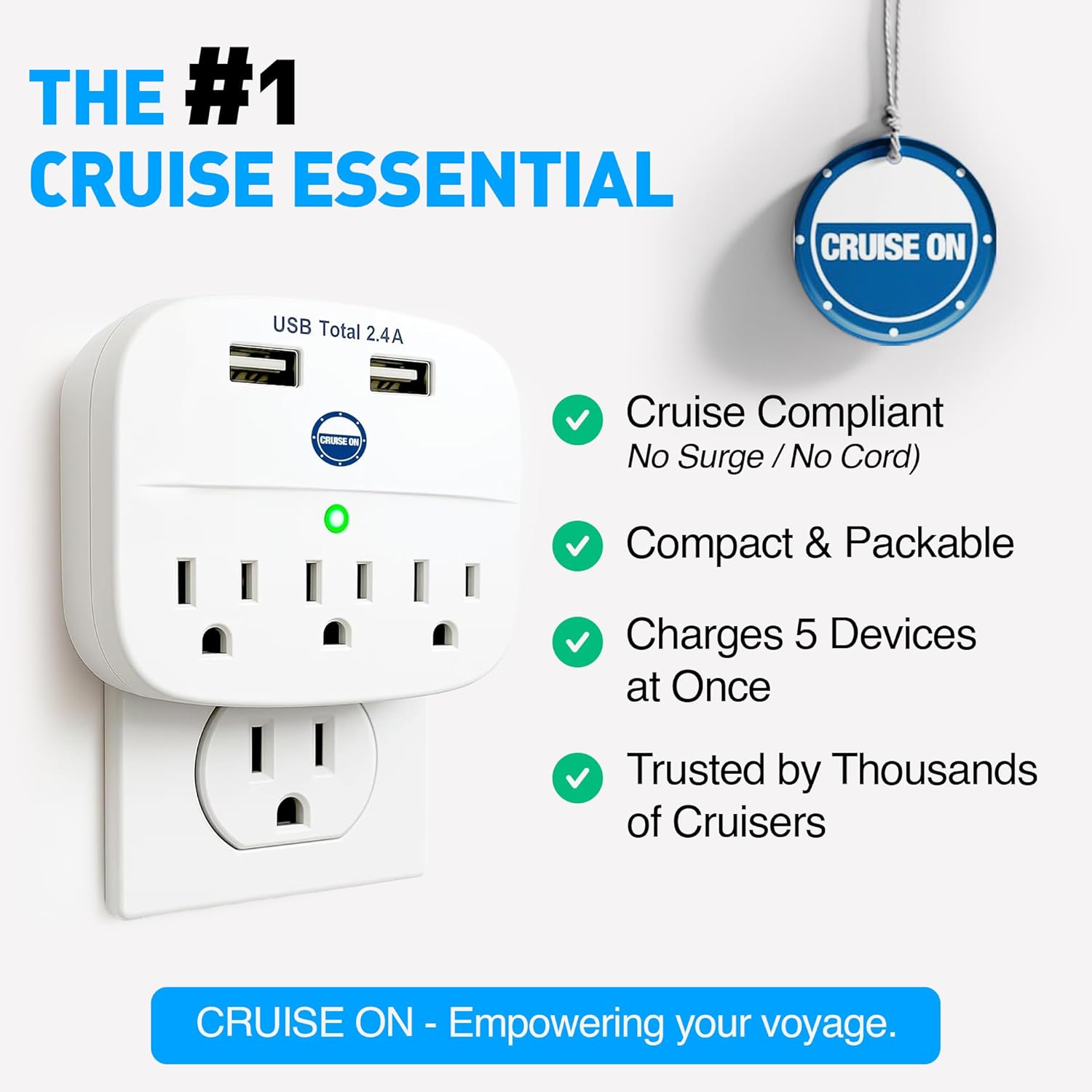 Thumbnail 6 de Cruise Approved Power Strip - Non Surge Protector with 2 USB Outlets and 3 AC Ports