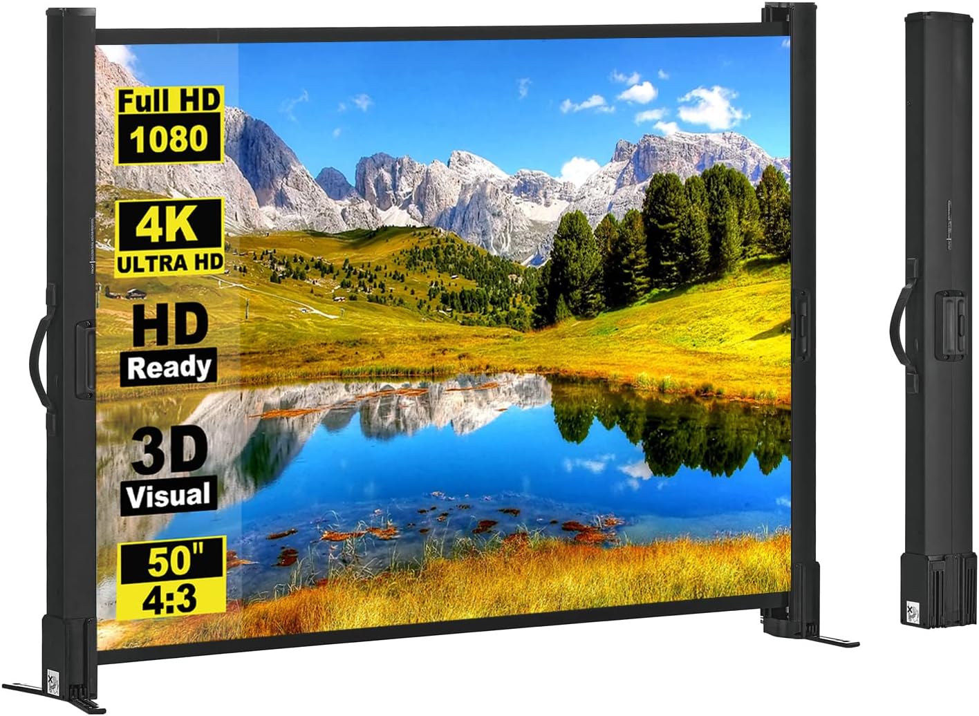 excelimage Schermo per proiettore con supporto da 50" 4:3 retrattile, telo portatile