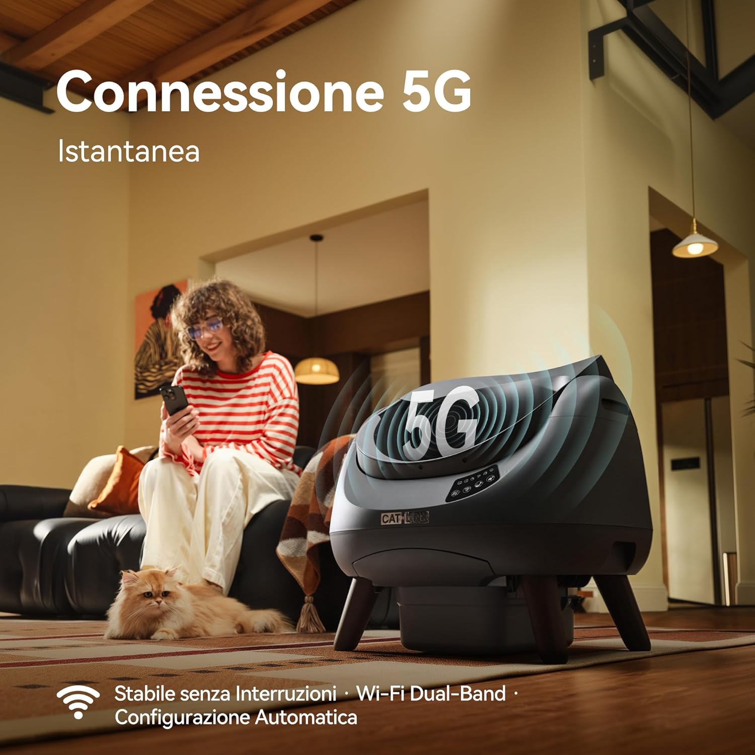 Thumbnail 2 de CATLINK Lettiera autopulente per gatti con ingresso dall’alto e Wi‑Fi 5 GHz, capienza XL 12L (grigio antracite)