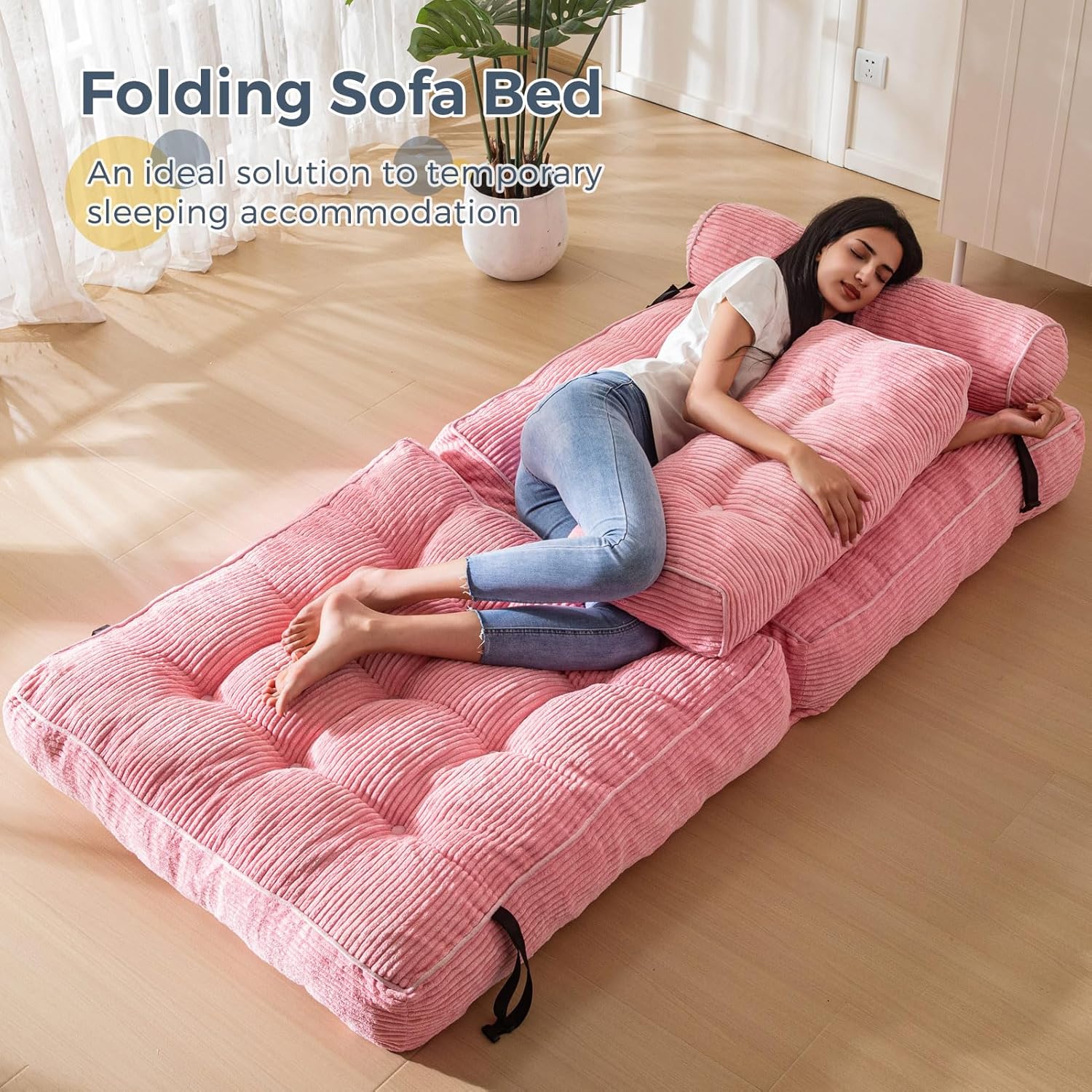 Detalle de MAXYOYO Folding Sofa Bed – Convertible Sleeper Chair Bed in Pink
