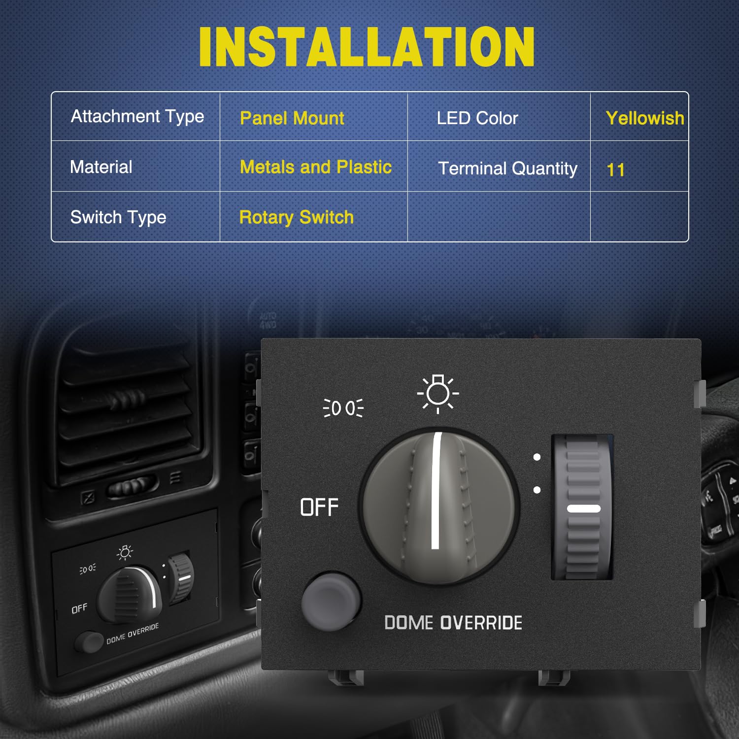 Thumbnail 6 de Nilight Headlight Dimmer Switch with Yellowish LED for Select Chevy, GMC & Cadillac Models