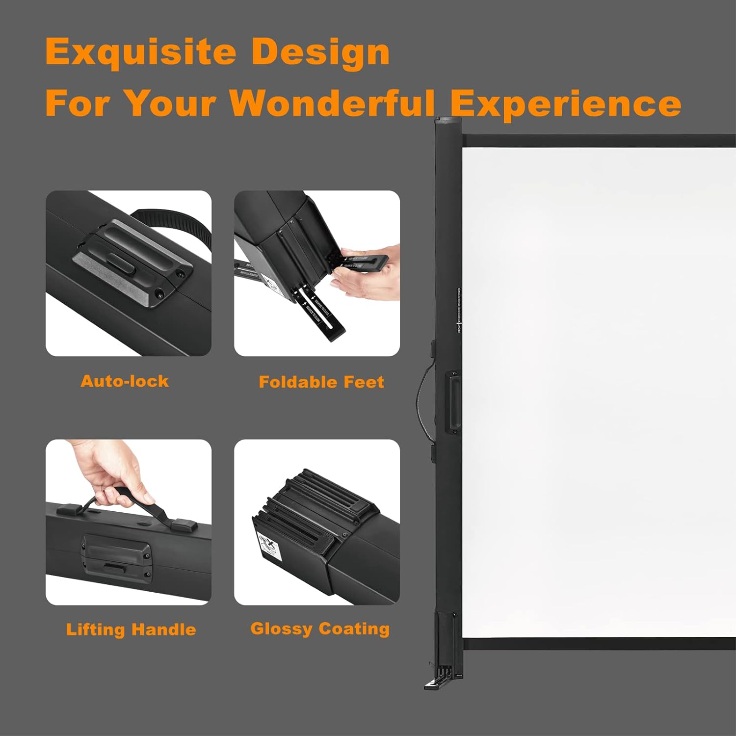 Detalle de Portable Projector Screen with Stand — 50 Inch, 4:3, Outdoor-Ready, Lightweight and Retractable