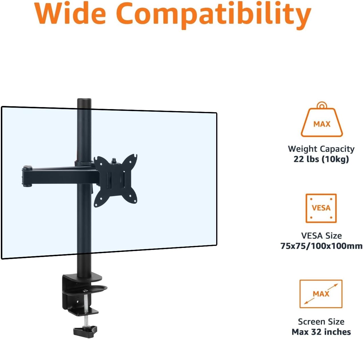 Thumbnail 1 de Amazon Basics Adjustable Single Monitor Arm Mount for up to 32-inch screens (black)