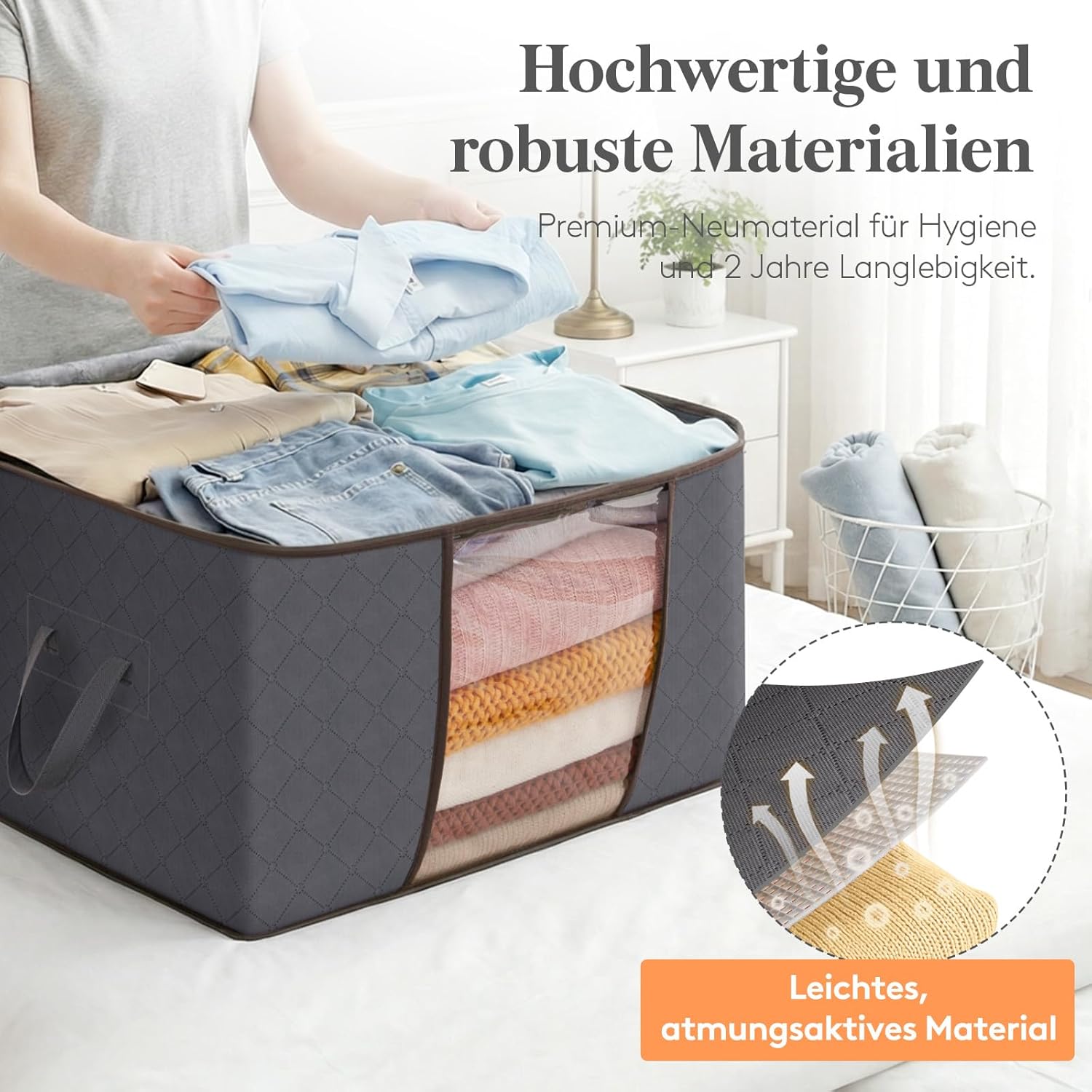 Thumbnail 3 de Lifewit Aufbewahrungstasche Groß 60L – 4 Stück, mit Deckel, verstärktem Griff, 55 × 35 × 31,5 cm, Grau