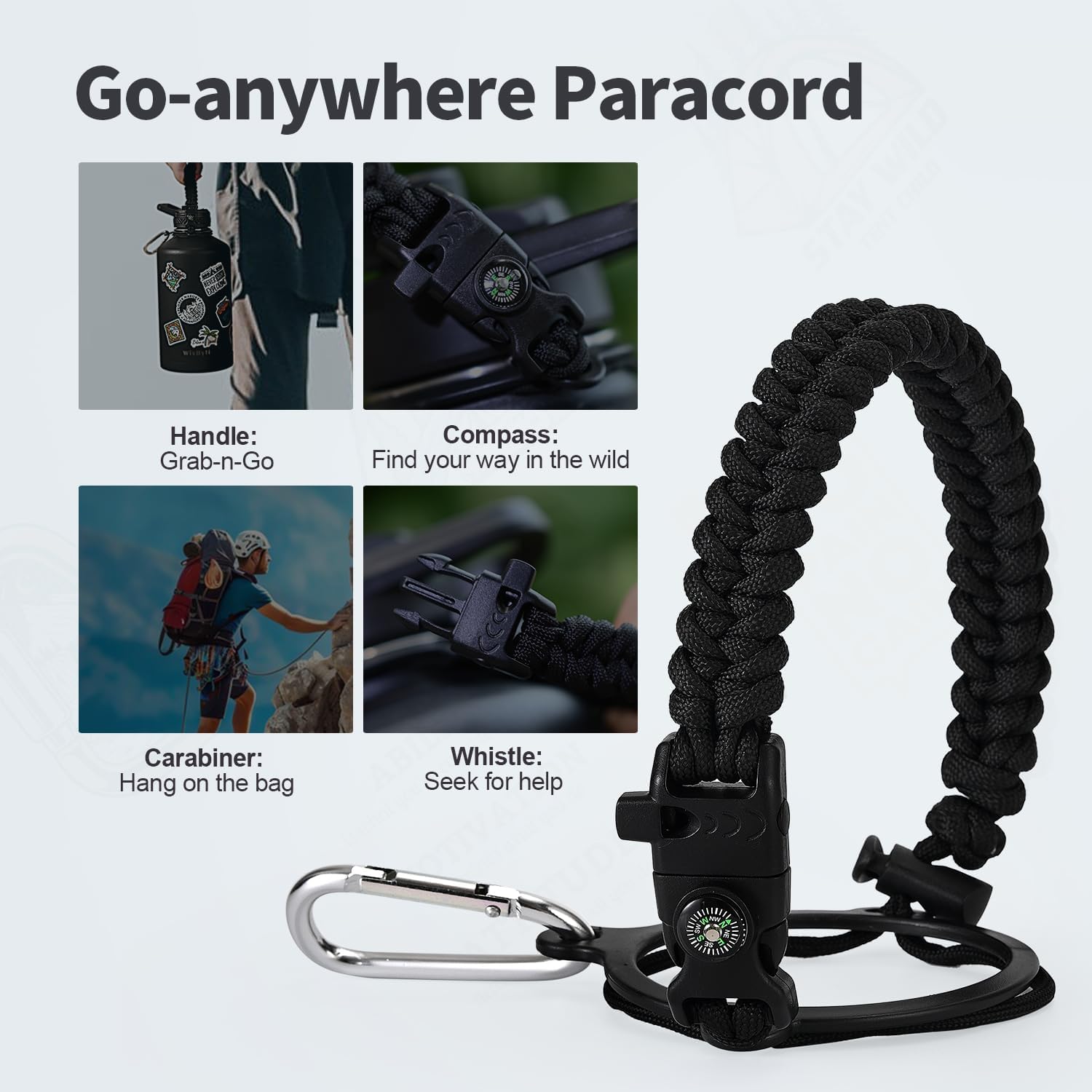 Thumbnail 3 de WixByti One Gallon Triple-Wall Insulated Water Bottle (128oz) with Straw & Spout Lids, Paracord Handle