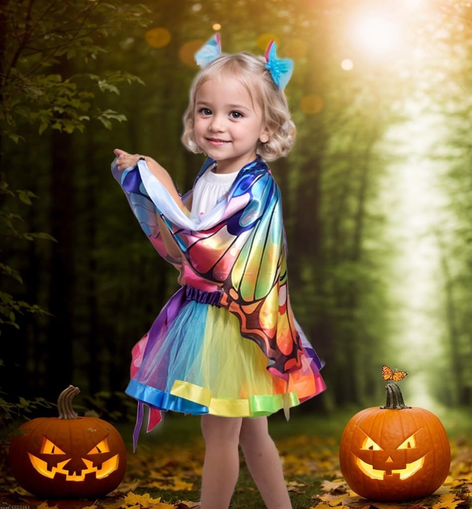 Detalle de Aimeiar Butterfly Costume for Girls with Chiffon Wings and Rainbow Tutu