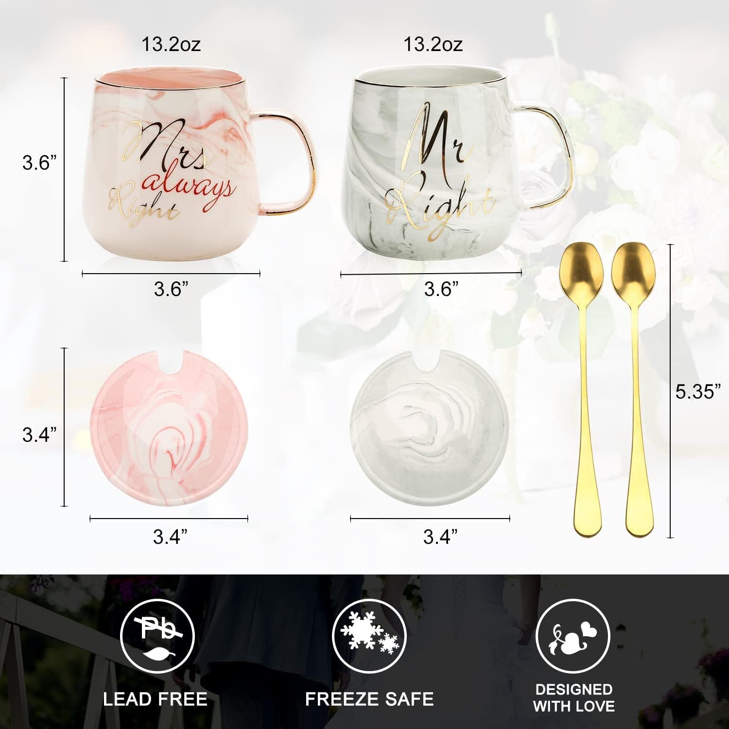 Thumbnail 4 de Sovyime couple coffee mugs – Mr Right & Mrs Always Right mokkenset, marmer