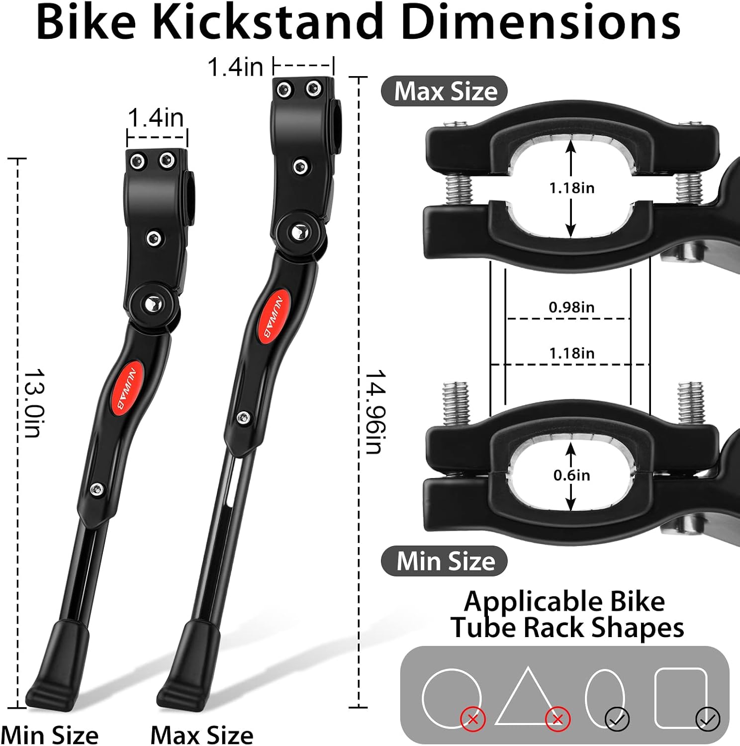 Detalle de NUWAB Premium Bike Kickstand: Aluminium Alloy Adjustable Rear Stand for 24–28 Inch Bikes