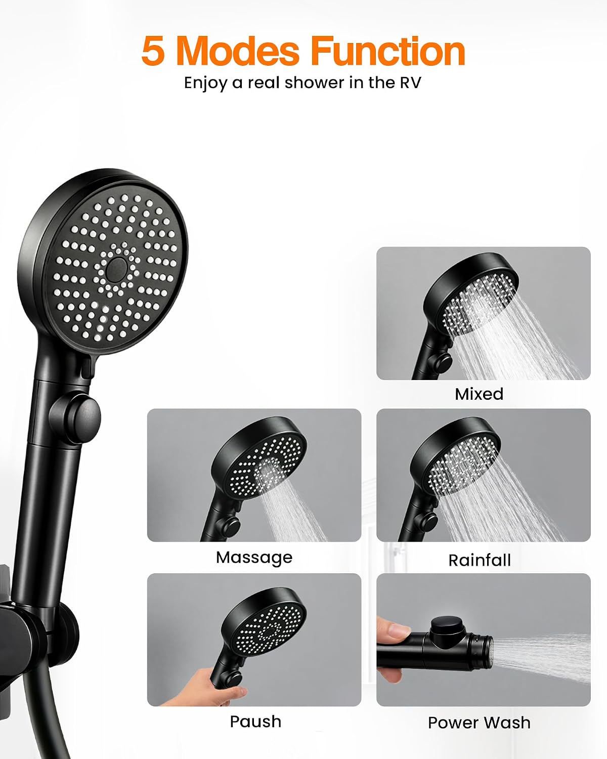 Detalle de ECOHARV EARV01 RV Handheld Shower Head, 5 Modes, Matte Black