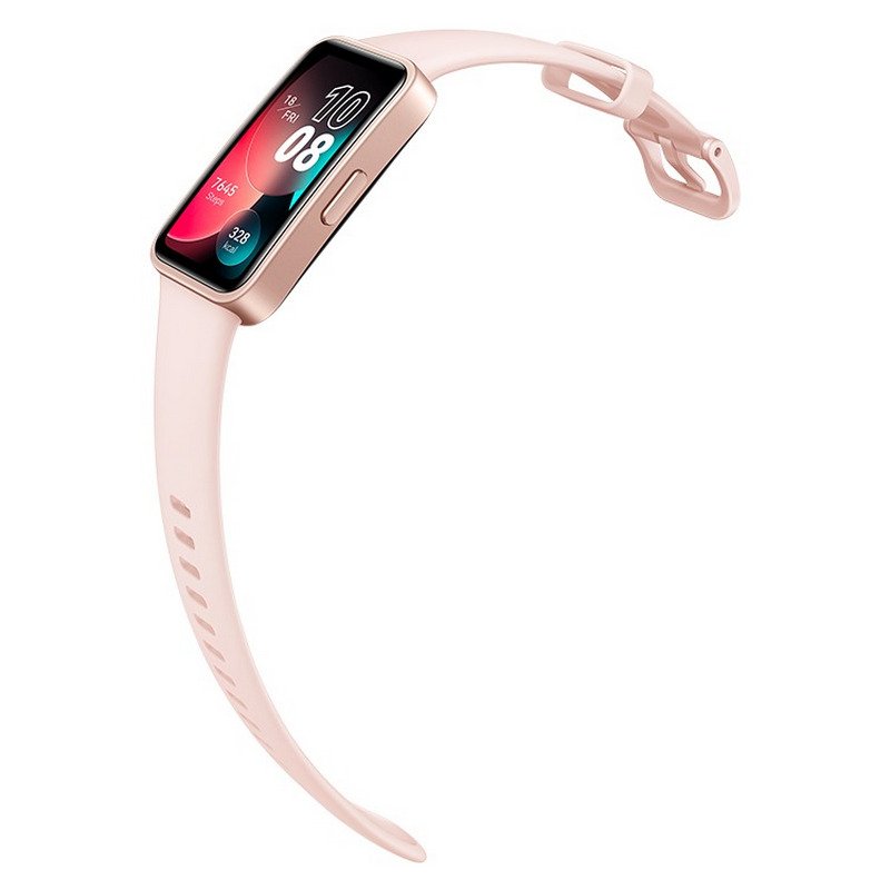 Detalle de Huawei Band 8 Pulsera de Actividad Rosa: diseño ligero con pantalla AMOLED y esferas personalizables