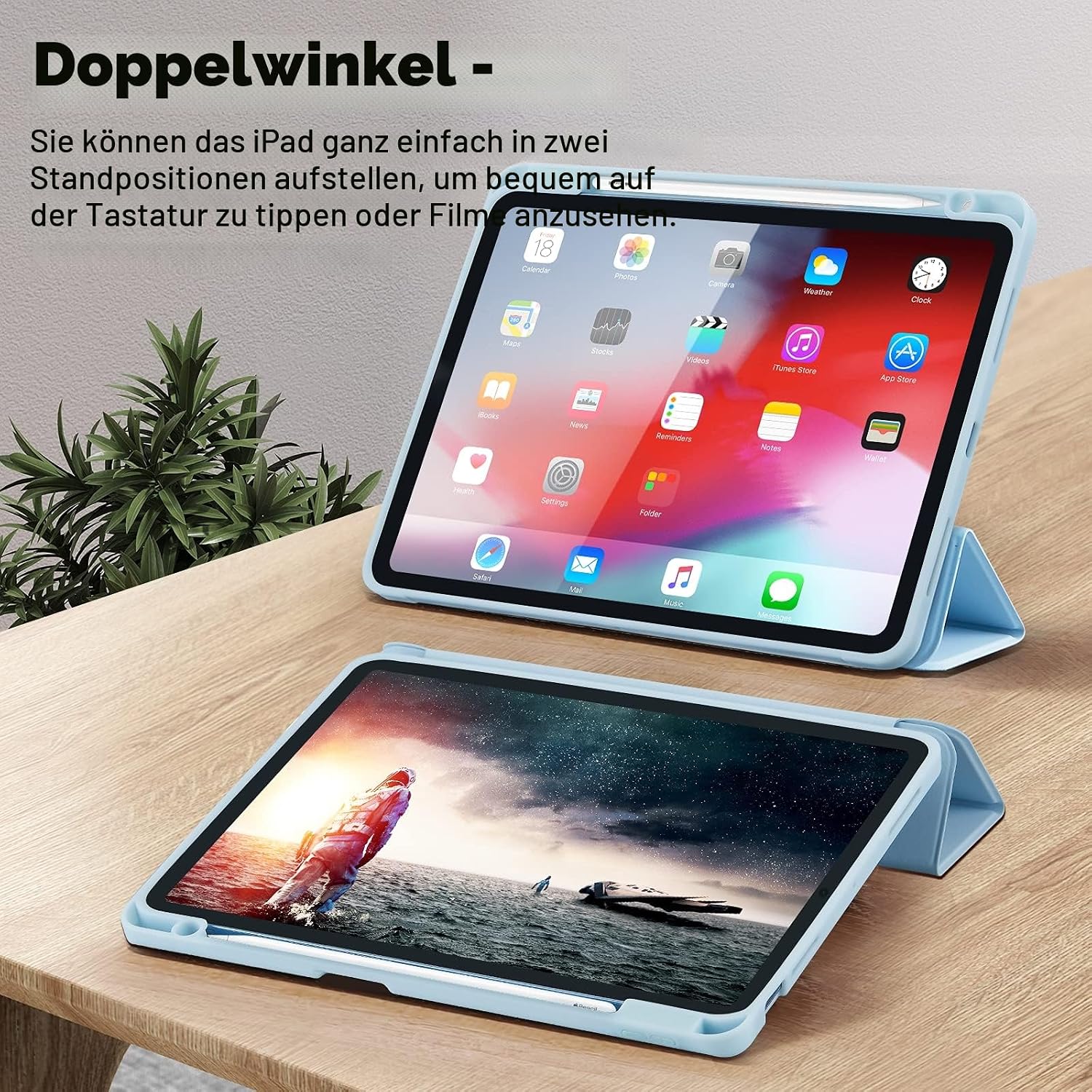 Detalle 2 de Hülle für iPad Air 11 Zoll (M4 2026 / M3 2025 / M2 2024 / Air 5/4) mit Stifthalter, Magnet-Trifold & iPencil-2 Laden – Hellblau