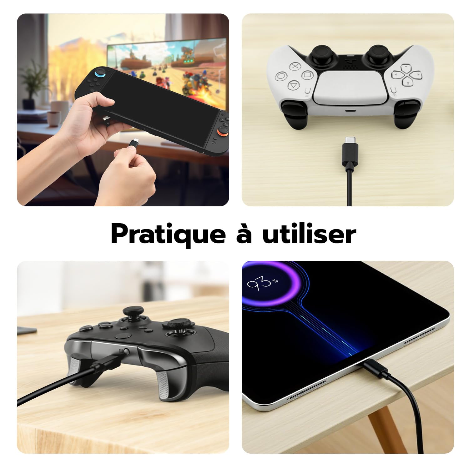 Thumbnail 6 de McBazel câble USB-C 60W (USB-C vers USB-C) 1,5 m pour Nintendo Switch 2/Switch/Switch OLED, manettes PS5 et Xbox Elite Series 2