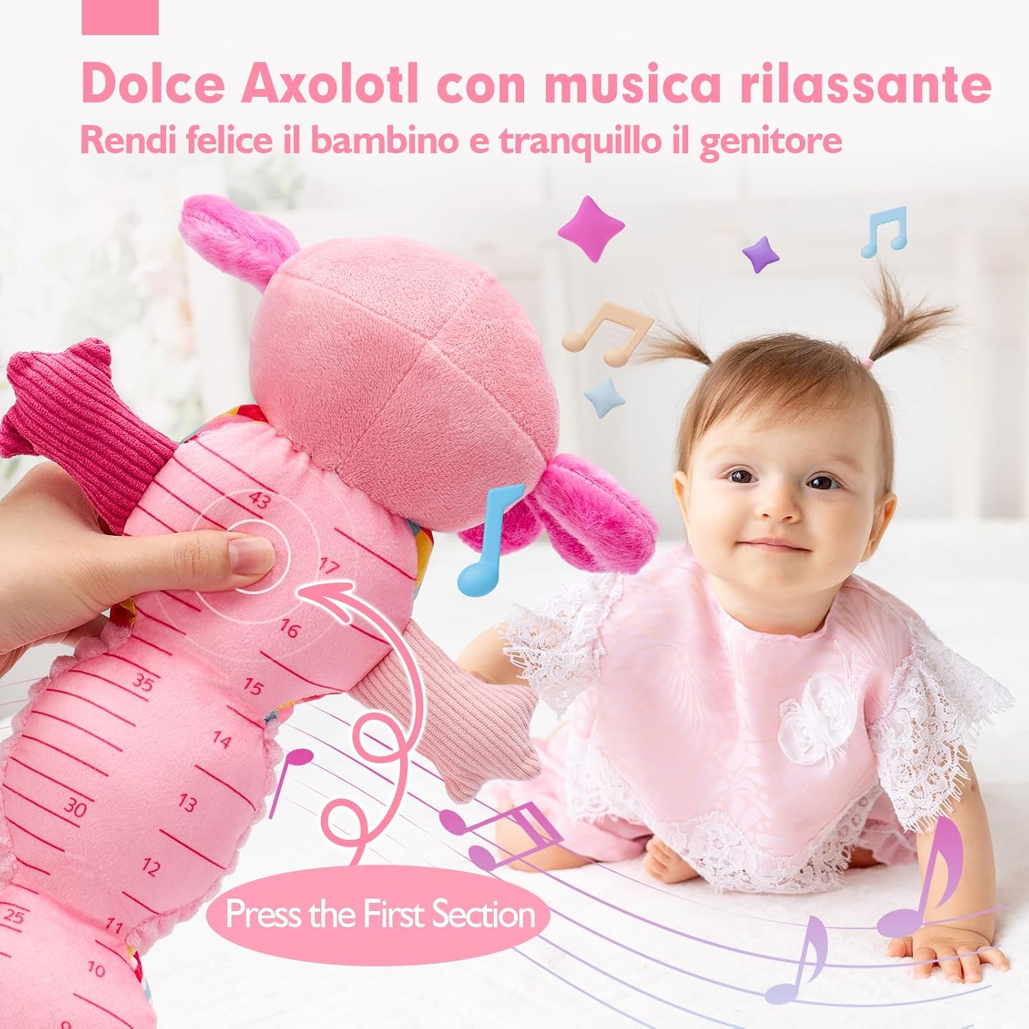 Detalle de Hahaland Giochi Neonato 0-3 Mesi con 4 Brani Musicali, Sonaglio e Specchio a Pecora