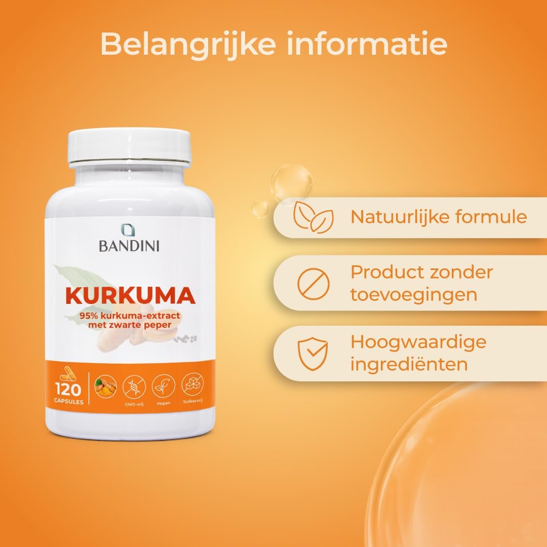 Detalle 2 de Bandini® Curcuma kurkumacapsules, 700 mg met piperine, 120 vegan capsules
