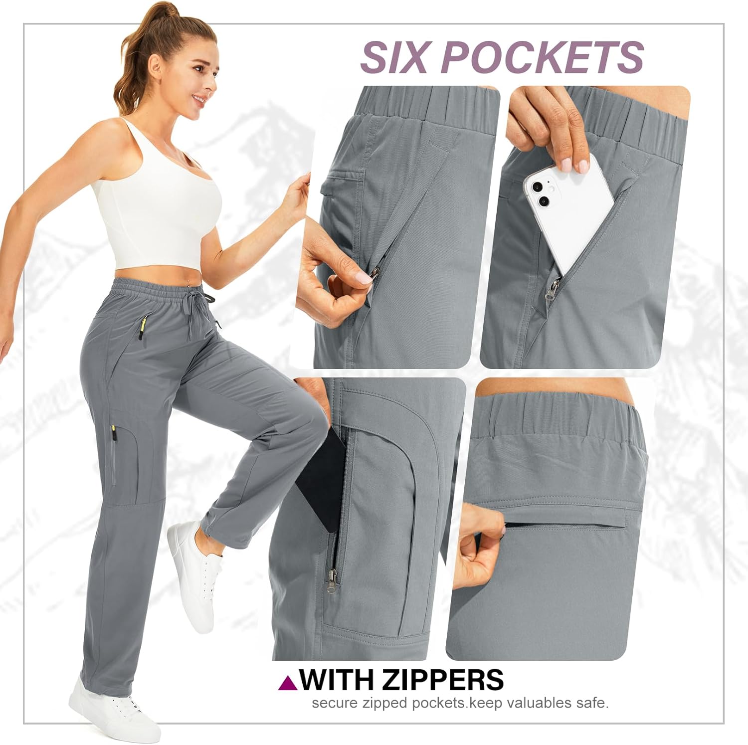 Thumbnail 2 de yeyity Damen-Wanderhose „Wanderhose“: leichte Quick-Dry Trekkinghose mit UV-Schutz und Cargotaschen
