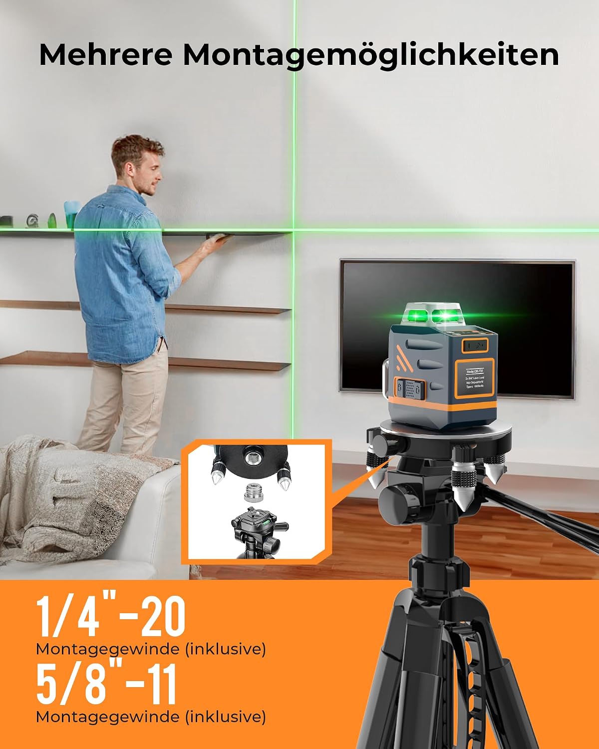 Thumbnail 6 de Stativ Laser, CIGMAN 1,5m – Aluminiums-Verstellstativ mit 3‑Wege-Schwenkkopf, Blasenebene und Adapter–CTP01