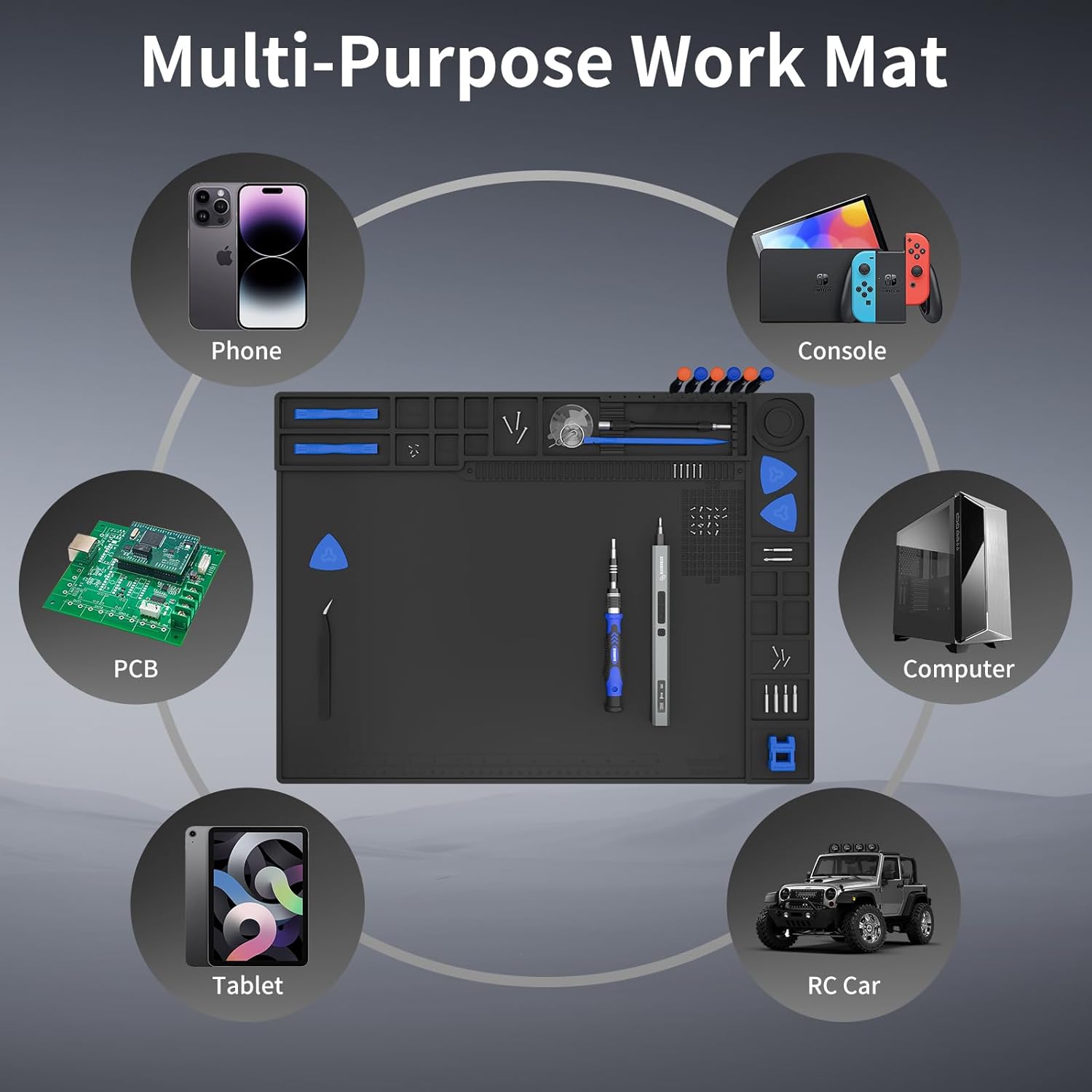 Thumbnail 6 de STREBITO Soldering Mat Large (21.7" x 15.8") with Magnetic Screw Zones, Heat-Resistant Silicone Up to 932°F