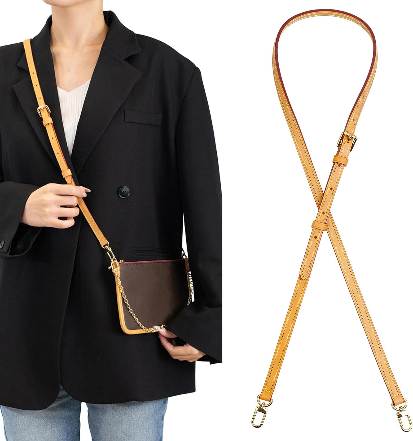Detalle de jiesinlov Vachetta Leder Riemen Ersatz verstellbar – 100–120 cm, 1,1 cm Breite, für Speedy & Crossbody
