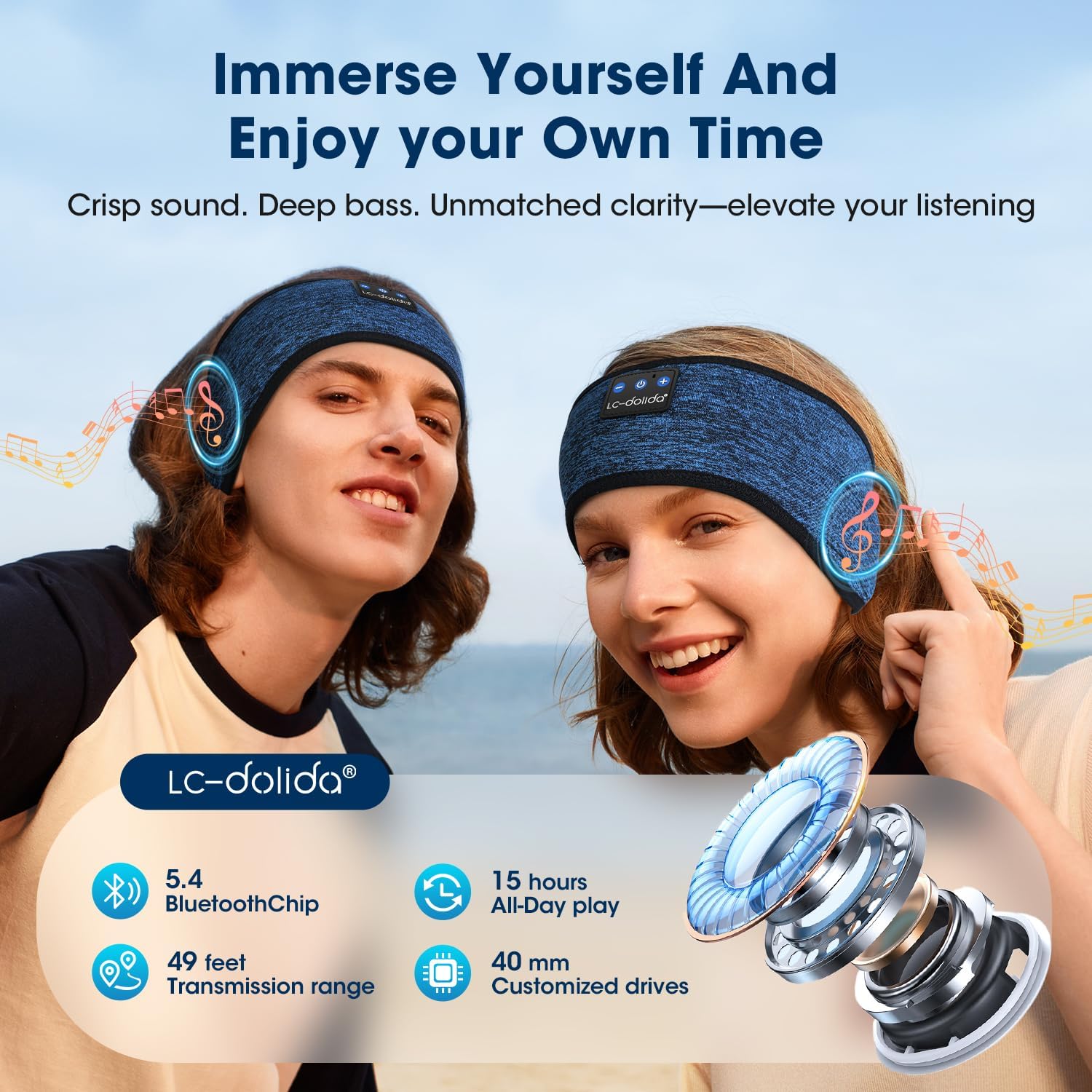 Thumbnail 2 de LC-dolida Sleep Headphones Headband: 5-in-1 Bluetooth Comfort for Home Gym and Travel