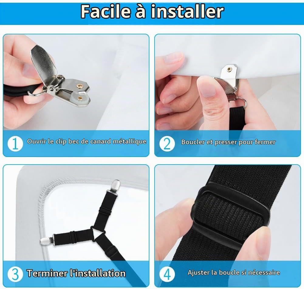 Detalle de AUAUY M1-3668256 lakenspanners met driehoekige clips en verstelbare banden