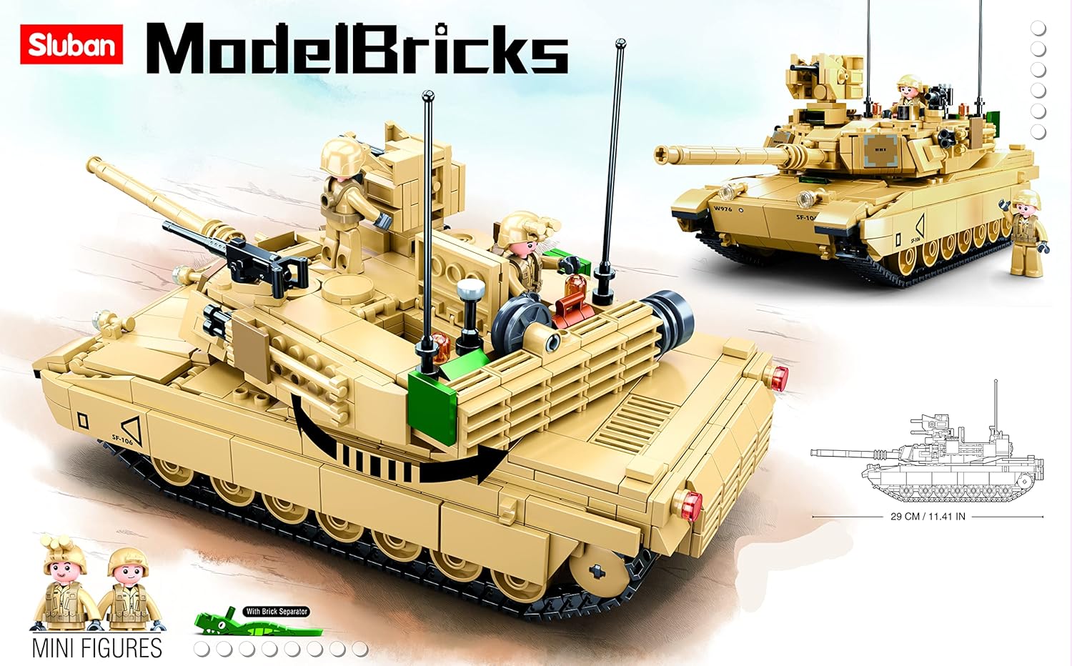 Detalle 2 de Sluban Model Bricks M1A2 SEP V2 Abrams – Tank da battaglia 781 pezzi, M38-B0892, multicolore