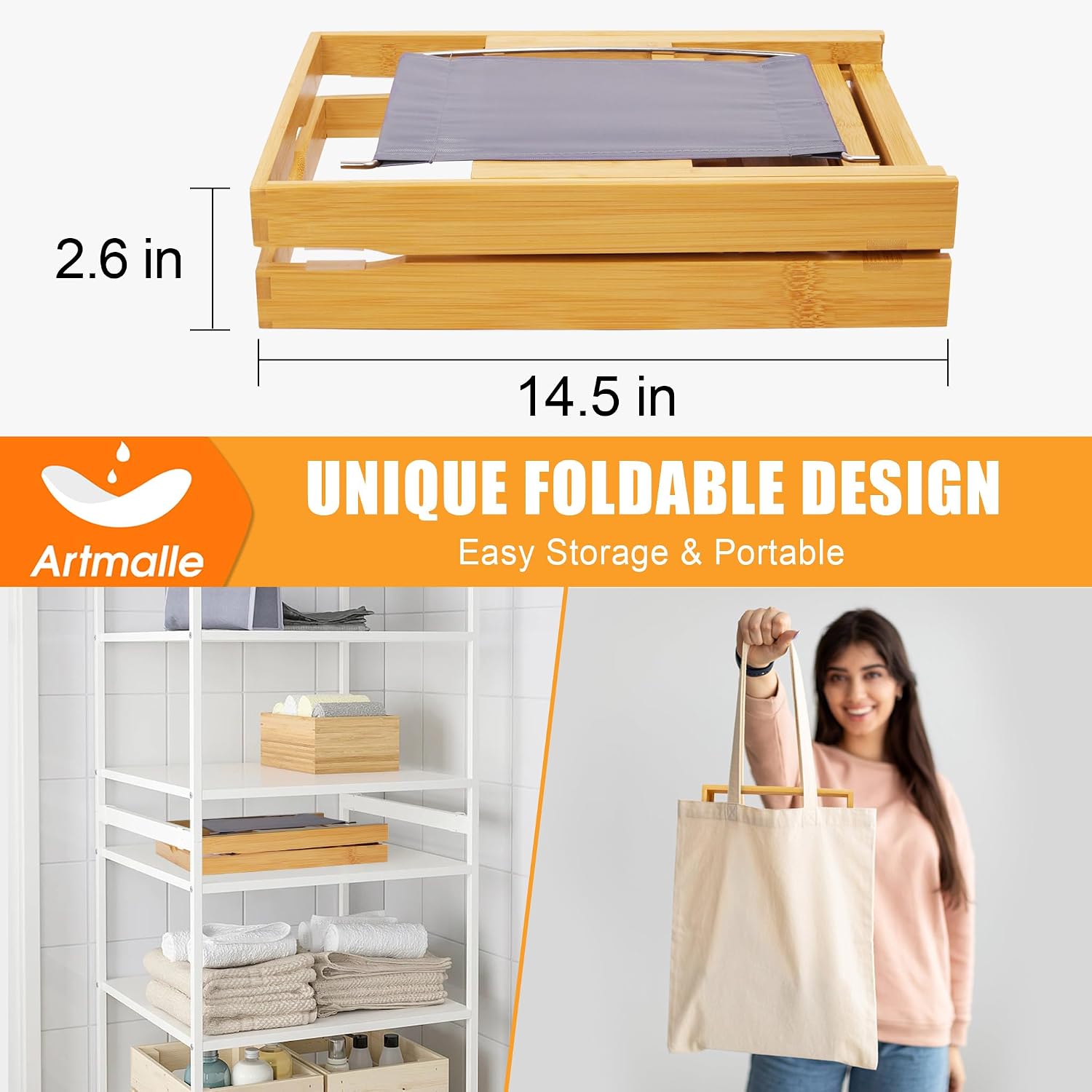 Thumbnail 5 de Artmalle Luxury Bathtub Caddy Tray — Bamboo tub tray