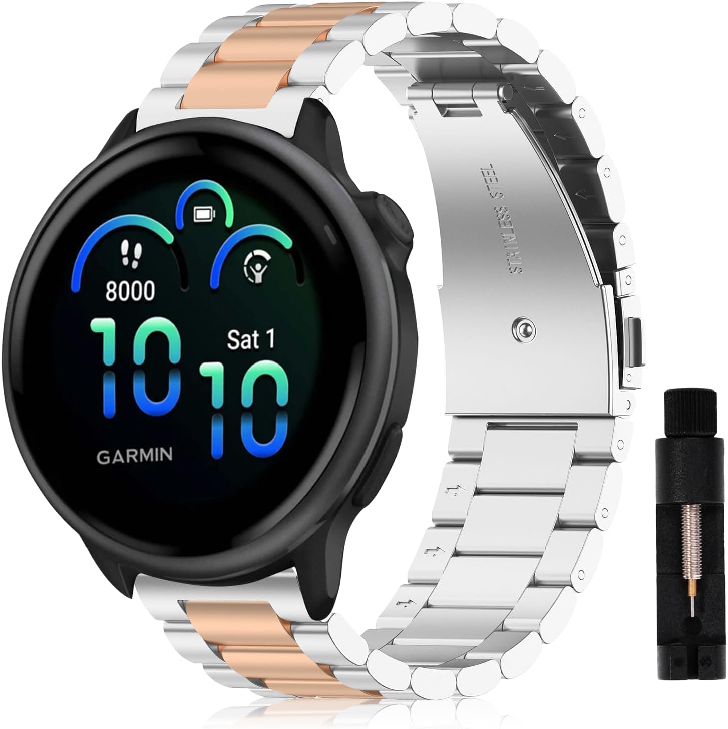 Detalle de SumRioo 20mm Stainless Steel Watch Strap for Garmin Venu, Vivoactive, Forerunner and More