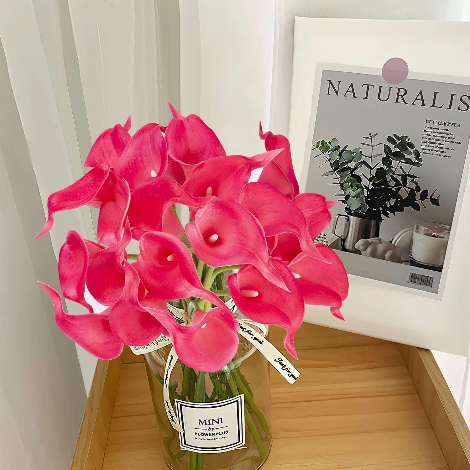 Detalle de Katomi 10 Stems of Real Touch Artificial Calla Lilies (Rosy Red)