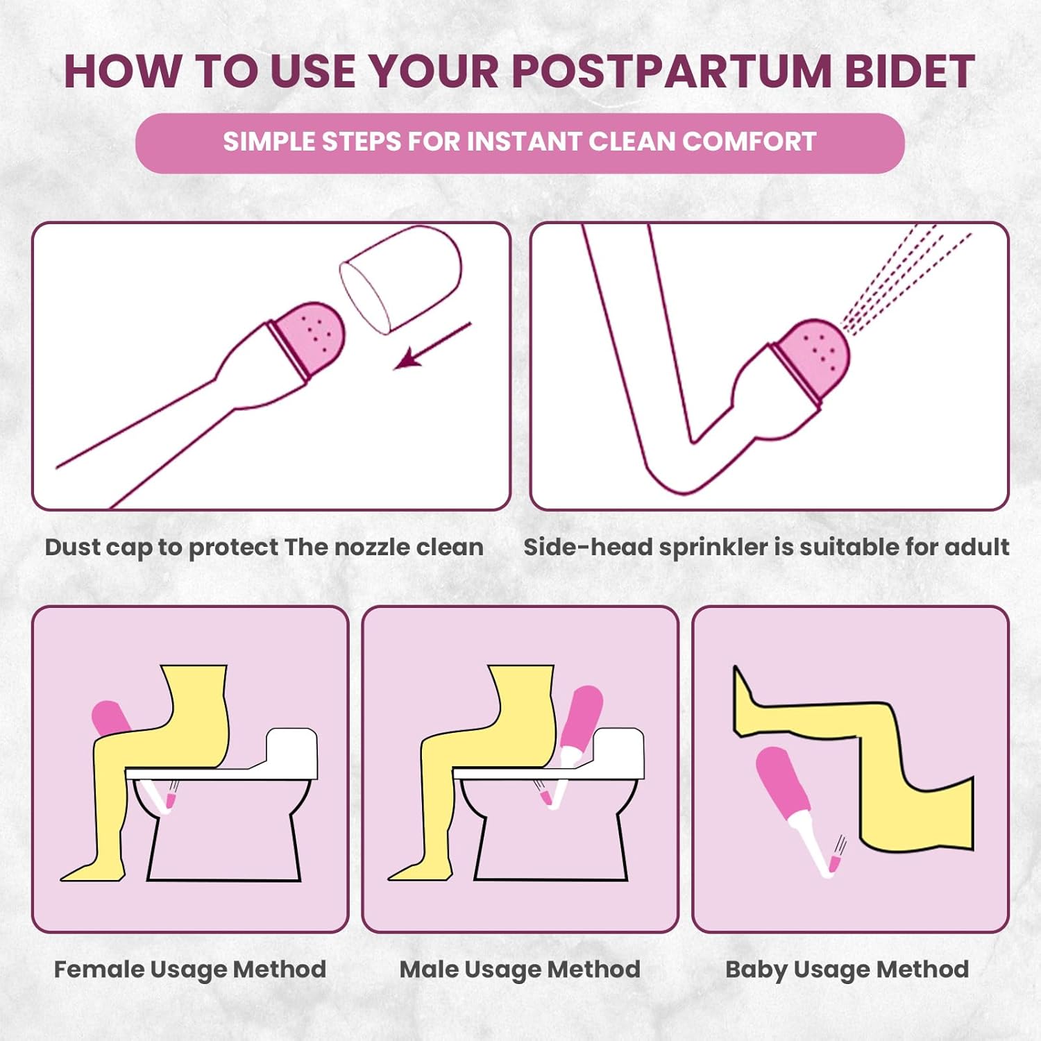 Thumbnail 2 de Peri Bottle for Postpartum Care – 350ml Portable Bidet Bottle with 1 Nozzle Stored Inside