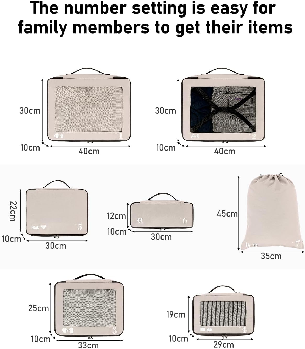 Thumbnail 1 de ECOHUB 7‑Piece Packing Cubes Set for Suitcase – Recycled PET Travel Organisers (Beige)