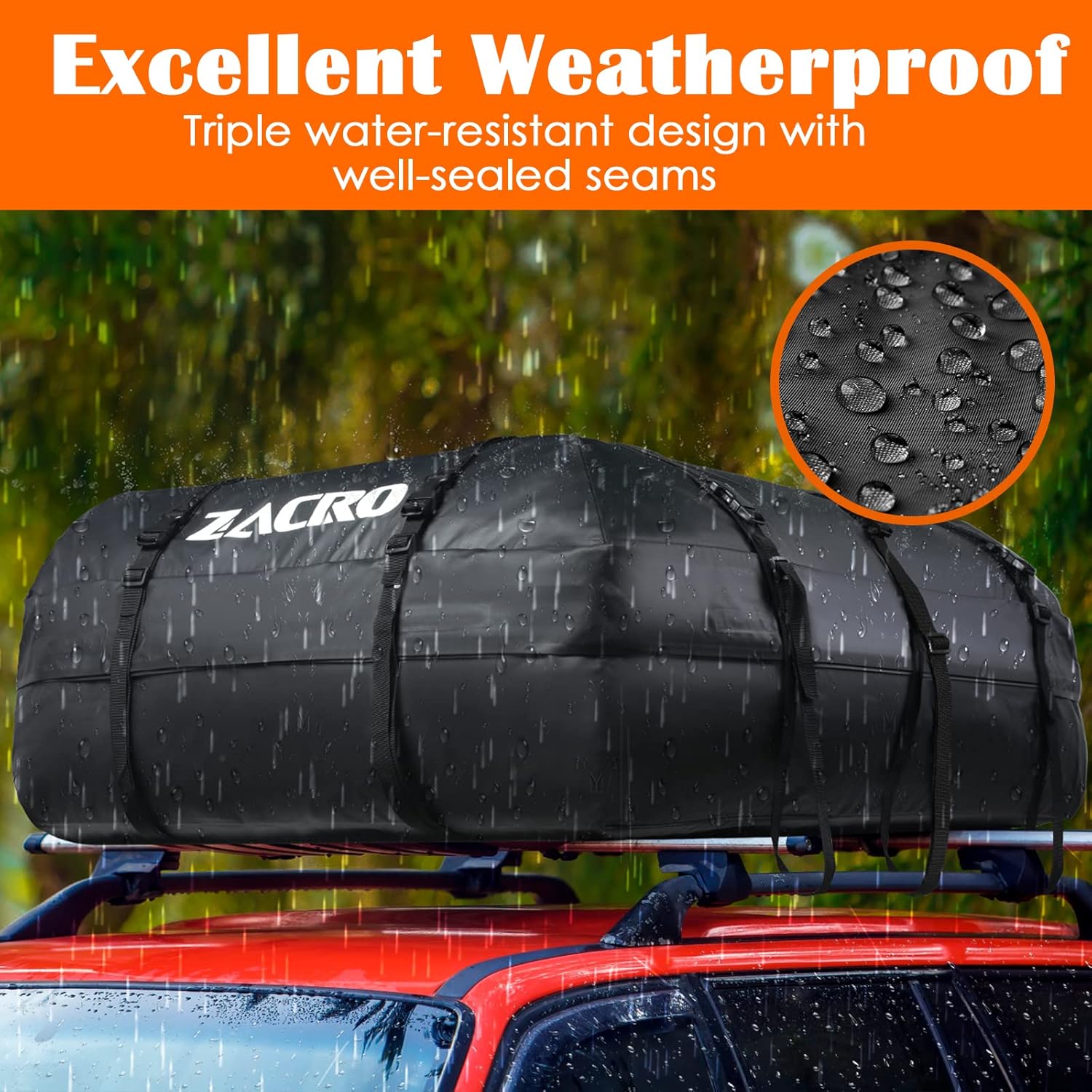 Detalle de Zacro Car Roof Bag – 15 Cubic Feet, Waterproof Foldable Carrier