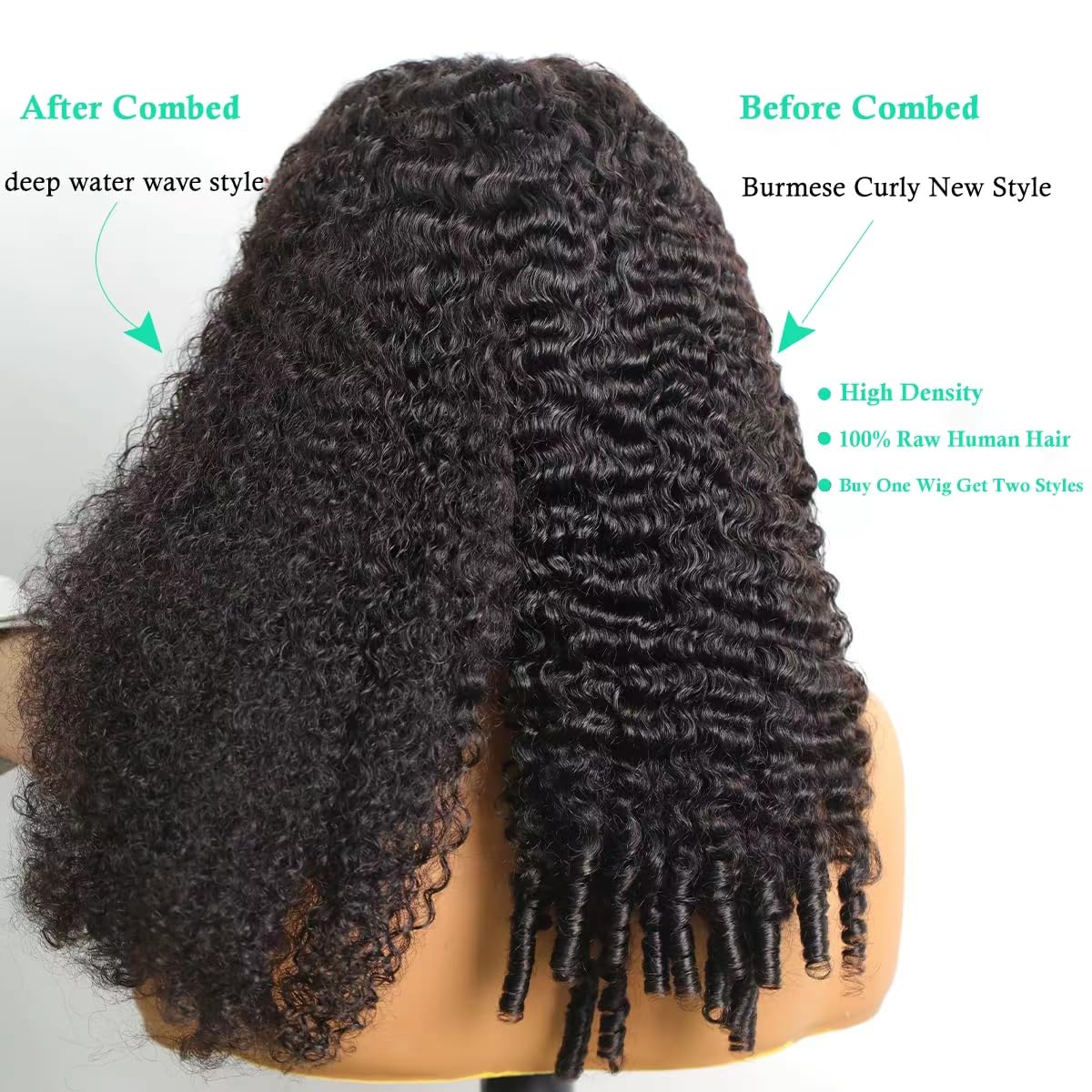 Thumbnail 6 de Lannaax Burmese Curly Wig (13x6 Lace Front) 20 Inch Virgin Remy Human Hair, 250% Density HD Lace