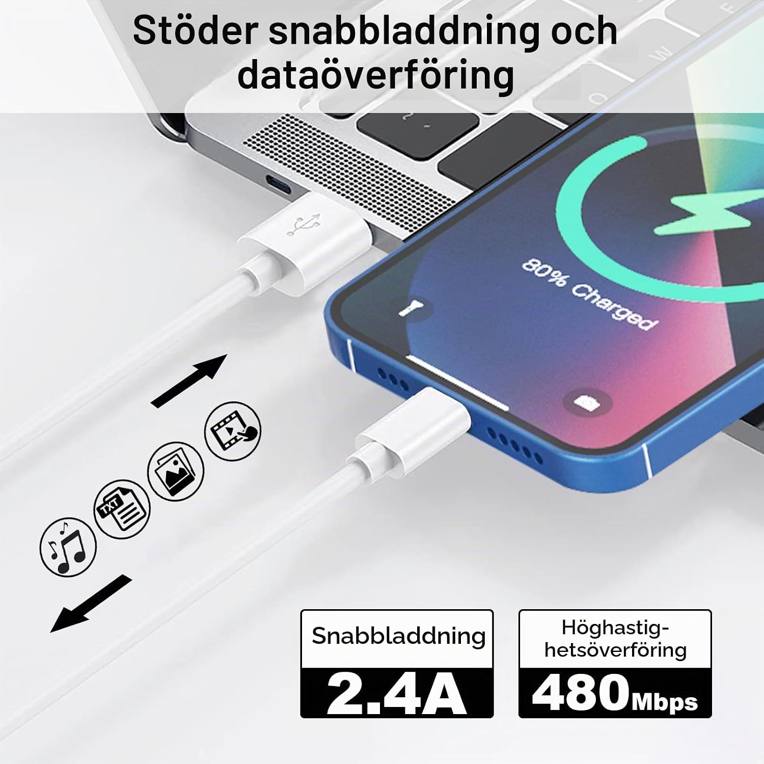 Detalle de Bamkey iPhone Lightning-kabel, 2-pack med 1 m längd och MFi-certifiering