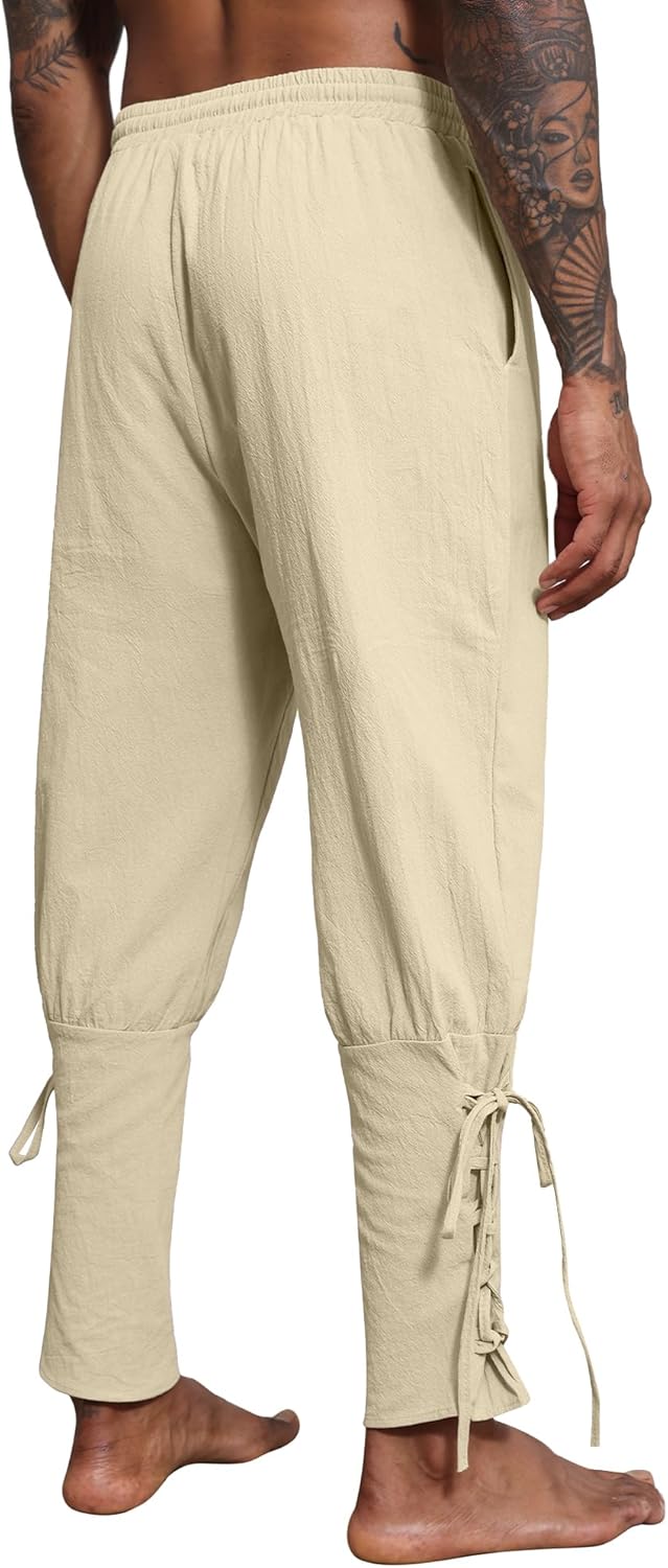 Thumbnail 1 de YAOBAOLE Leinenhose Herren – Mittelalter/Wikinger-Renaissance Piratenhose mit elastischem Bund und Taschen