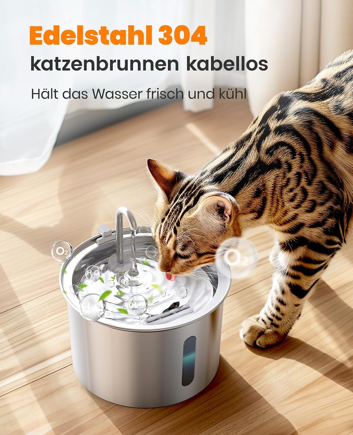 Thumbnail 1 de oneisall Fontaine à eau pour chat en acier inoxydable 304 – 2 l, silencieuse (< 30 dB), LED & 3 filtres